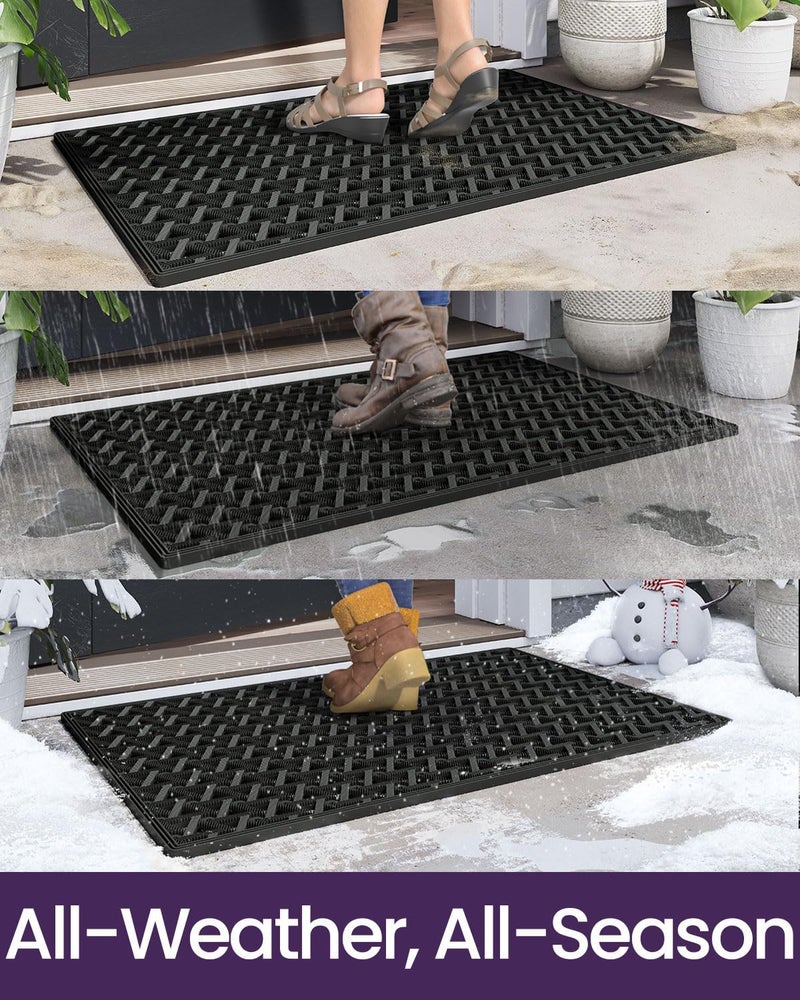 DEXI Front Door Mat Outside Entrance，19x30 Rubber Floor Doormat Heavy Duty Non Slip, Dirt Trapper Waterproof Exterior Entry Mats All Weather for Patio Entryway Drainage, Black - Image 5